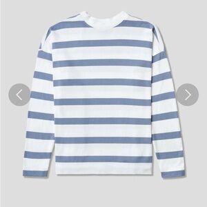 AYR Early Mornings Tee - white and blue striped shirt, size L